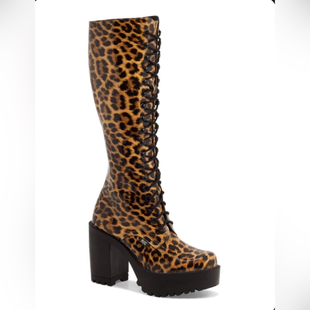 ROC Australia leopard knee high heeled boots